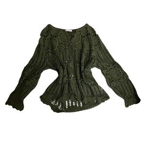 Olive Green Crochet Top boho festival beach M